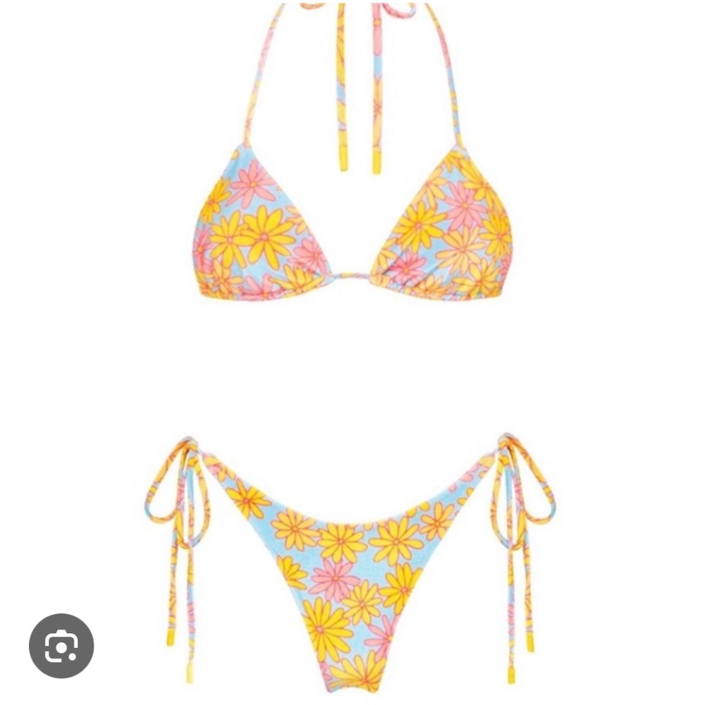 Triangl Vinca Sky Floral Velvet Bikini Top M Bottom S